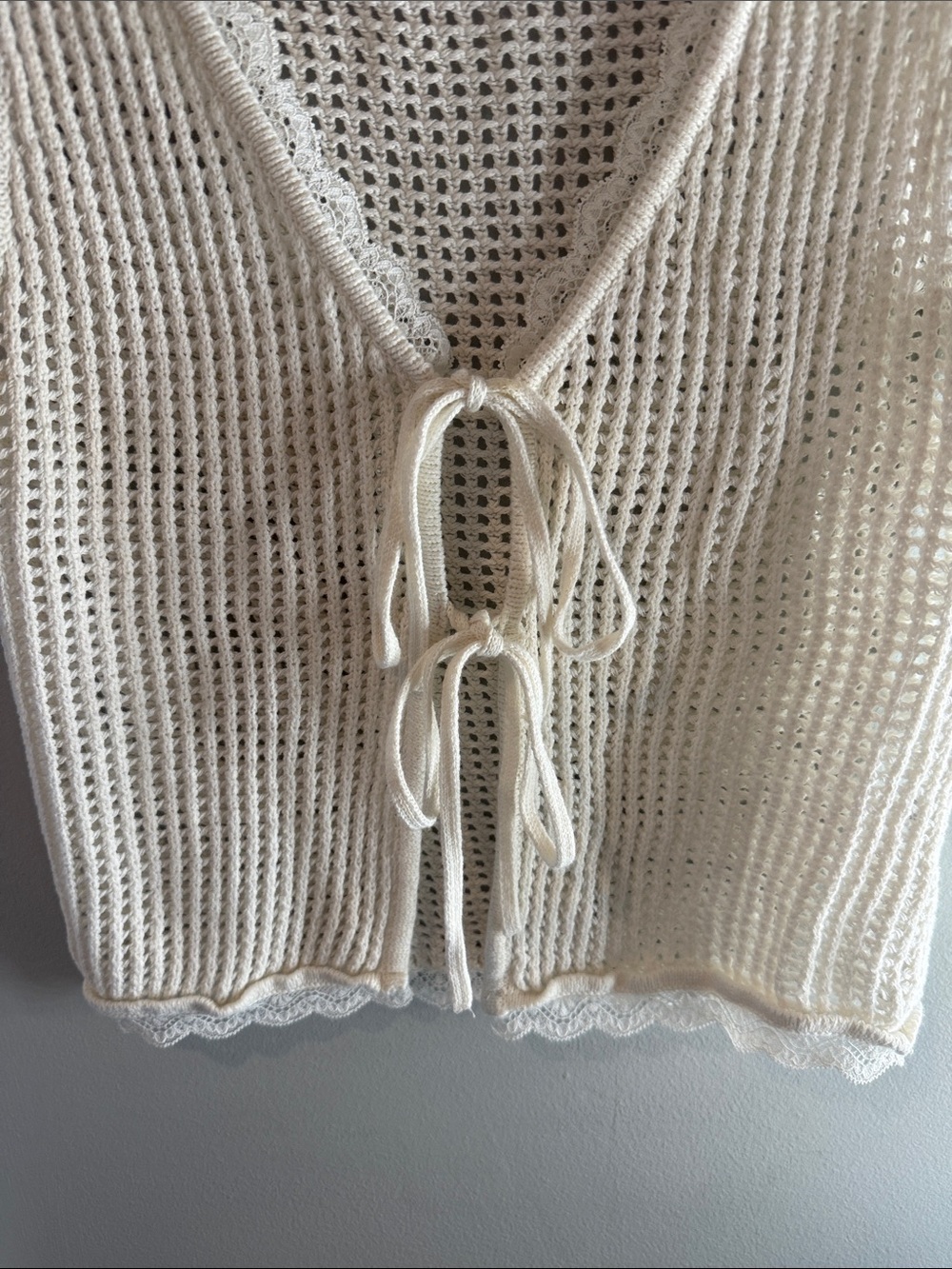 PacSun Cream Open-Knit Tie-Front Tank - Picture 3 of 4